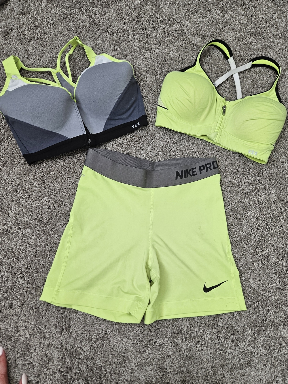 Nike Pro High-Rise Compression Shorts - Neon Yellow And VS Sports Bras